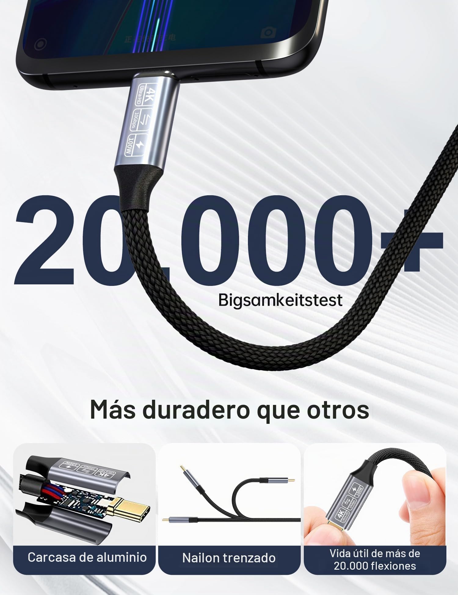 CAKOBLE [2 Pack 100W Cable USB C Carga Rapida 5m, USB 3.1 Gen2 10 Gbps Transmisión,5K/4K@60Hz Cable USB C a USBC pertain i-Phone 15 Pro/Max,SSD,Portátiles,Monitor,Hub USB-C