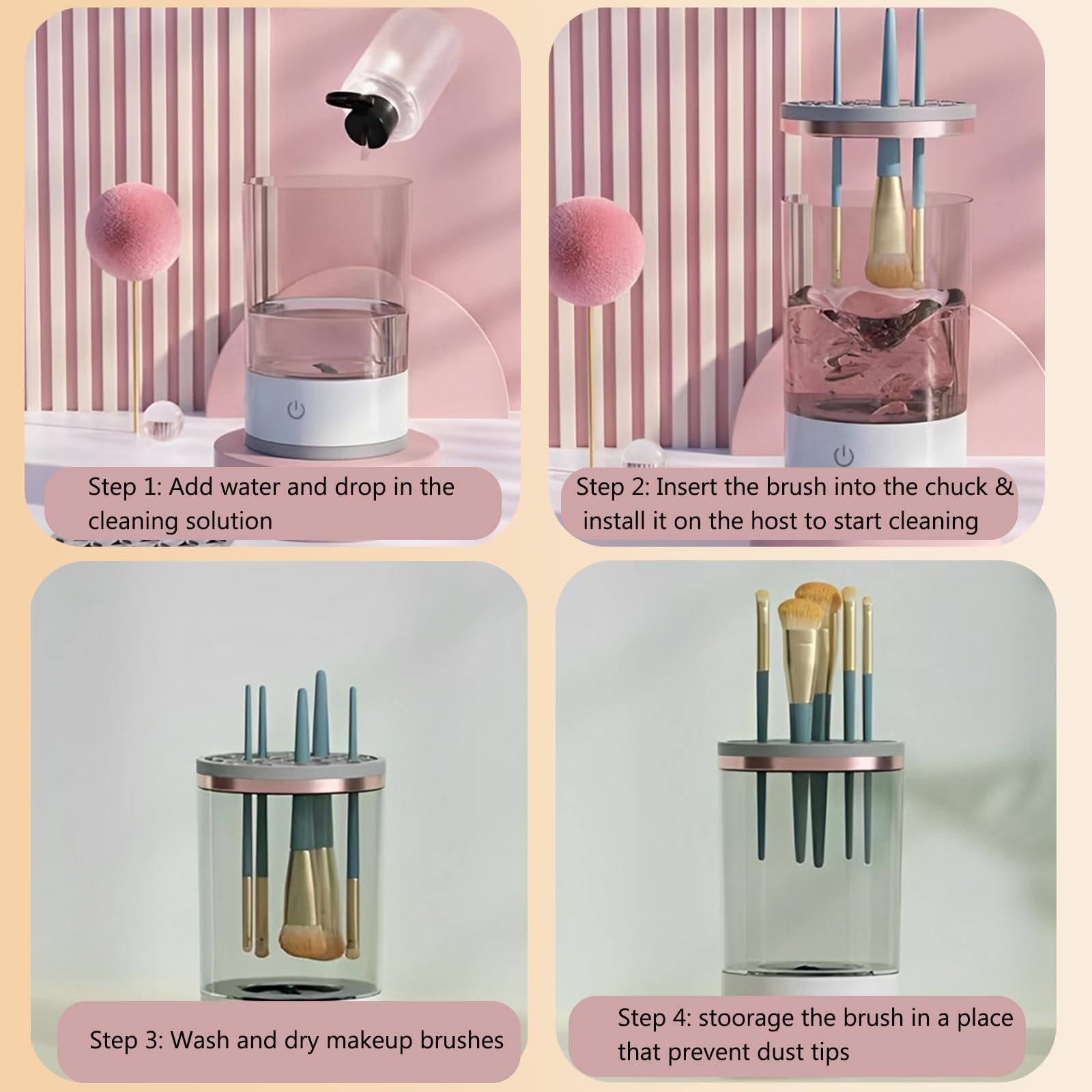 Nettoyeur de pinceaux de Maquillage électrique, Machine de Nettoyage de pinceaux de Maquillage, Outils de Nettoyage Automatique pour Toutes Les Tailles de pinceaux de Maquillage