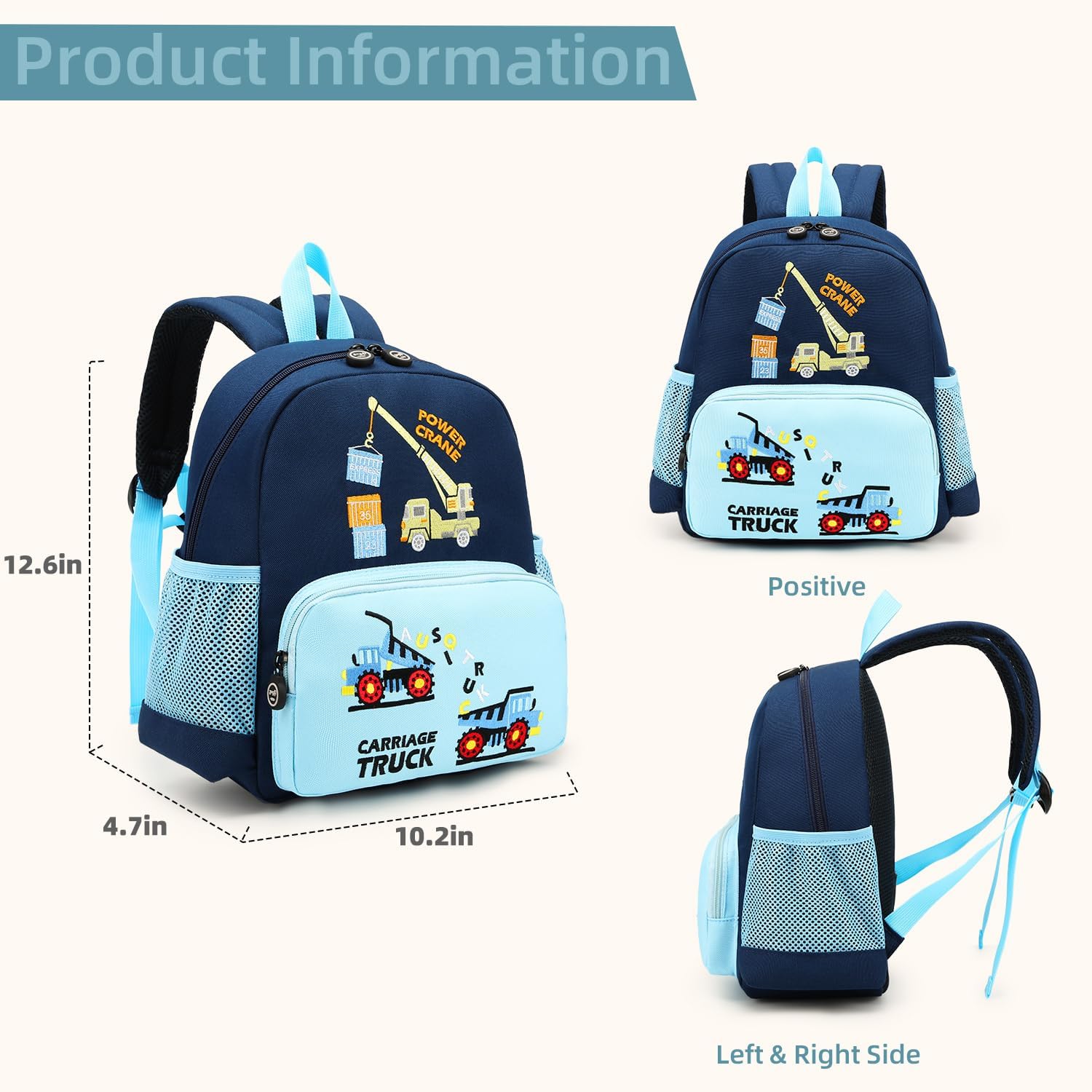 willikiva Cute Zoo Little 3d Backpack Kids Backpack for Boys and Girls Toddler Backpack Waterproof Preschool(Blue Hoist) - Image 3