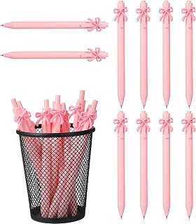 Amaxiu 10 Pcs Bow Pens, Retractable Pink Pens Bulk, Cute Bow Party Favors for Birthday Baby Shower Bridal Shower, Office School Supplies