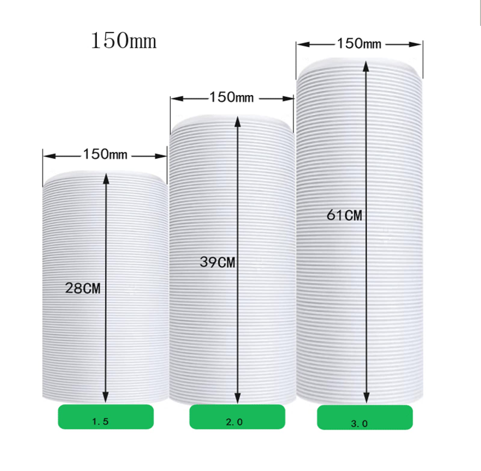Tragbare Klimaanlage Abluftschlauch PVC Flexibel Ø 150 Mm, 1.5M / 2M Für Klimaanlagen, Wäschetrockner, Abzugshaube,300cm
