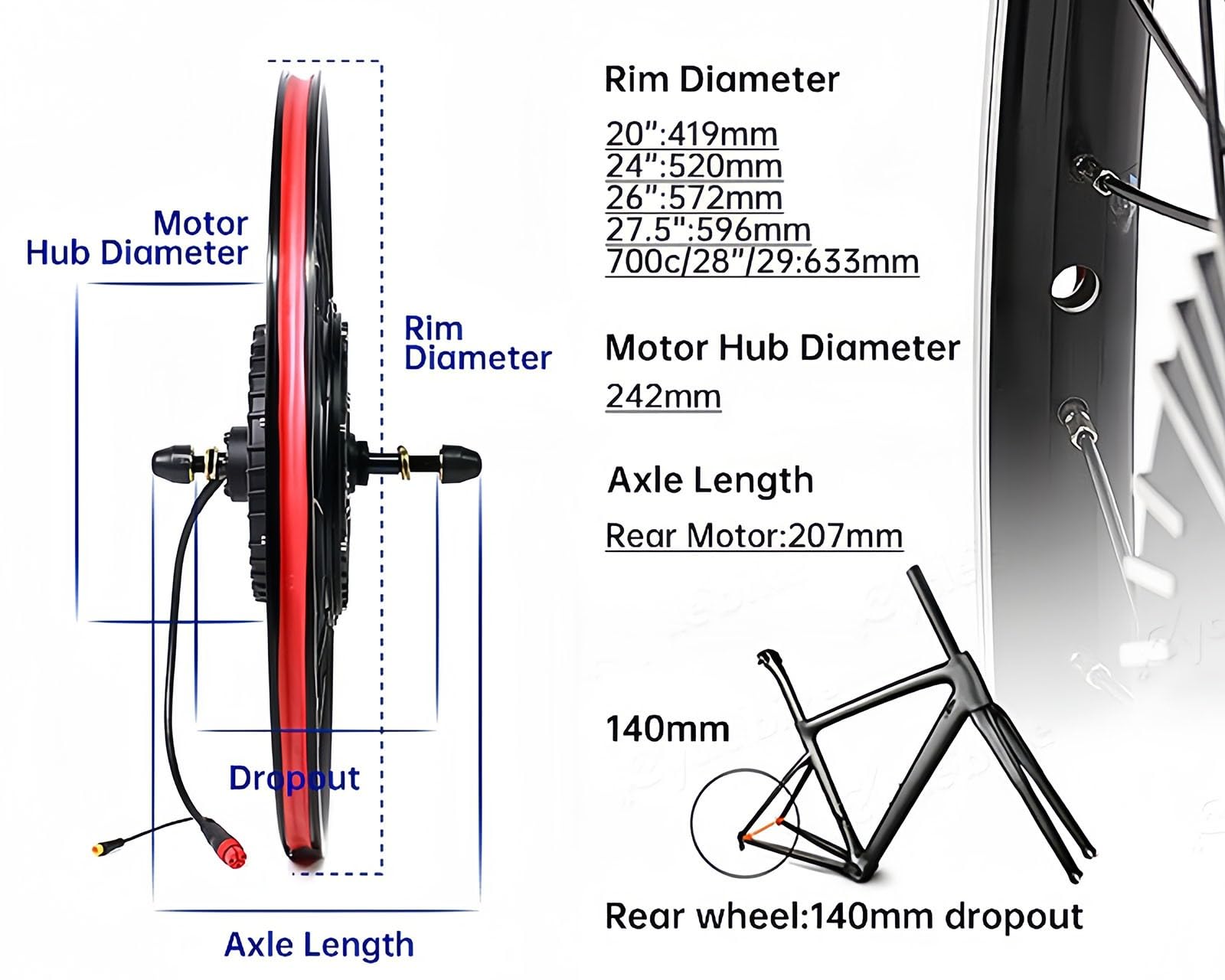 Kit de rueda de Bicicleta, 48 V, 1000 W, buje integrado, 20-29 pulgadas/700 C, herramientas para Bicicleta