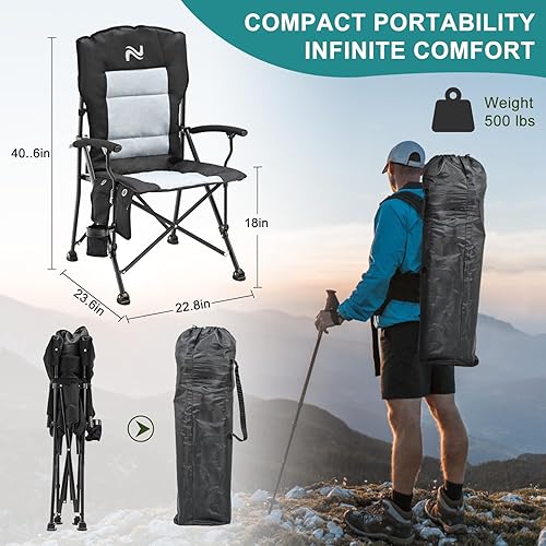 Miniatura 2 de Slsy Silla de campamento de gran tamaño, sillas plegables portátiles al aire libre totalmente acolchadas, asiento plegable grande que soporta 500