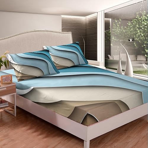 Miniatura 4 de Erosebridal Juego de sábanas de olas marinas con diseño de olas del mar, sábanas de tamaño individual, sábanas abstractas de olas del océano, sábana