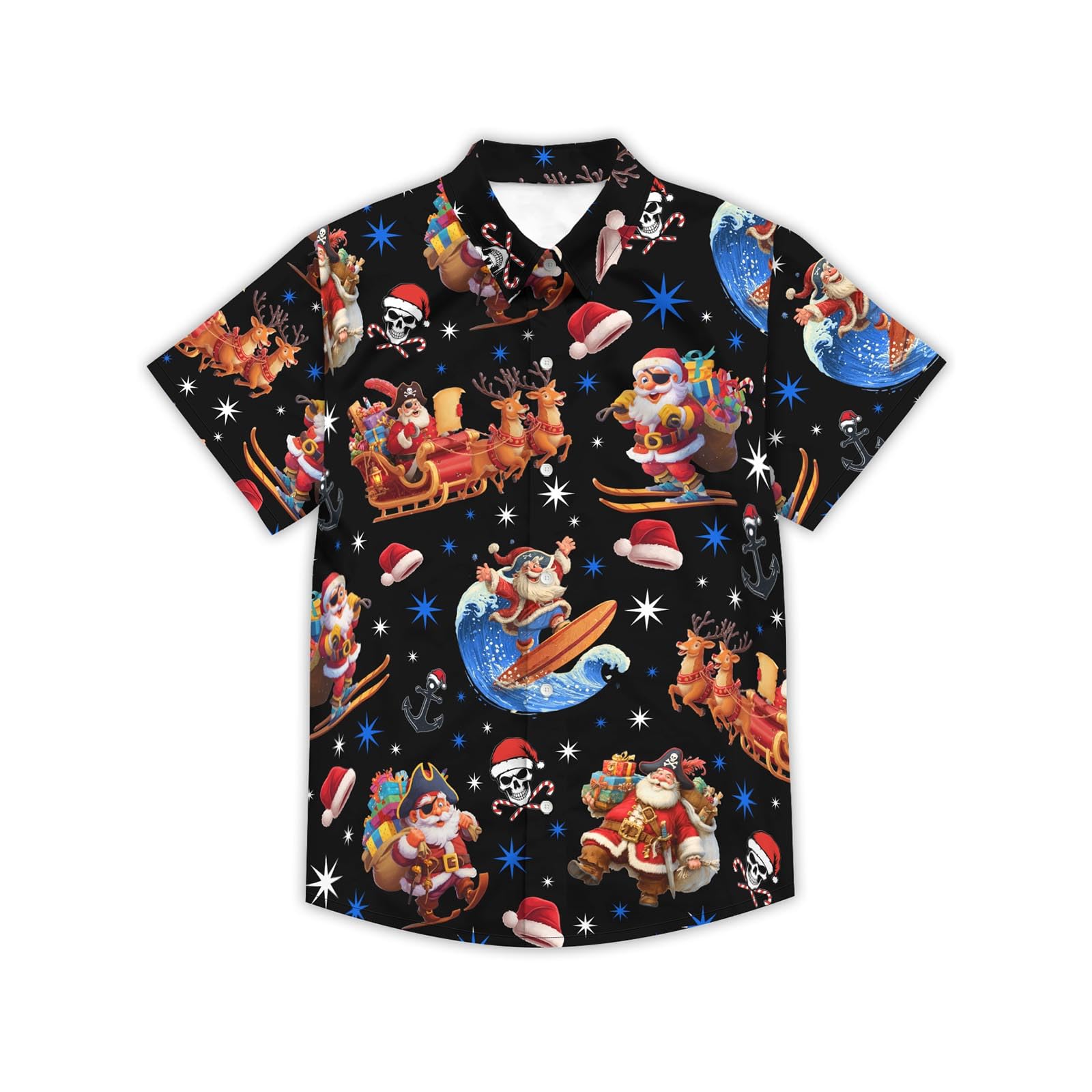 THE PIRATE KING Funny Pirate Hawaiian Shirt Boys Girls Beach Tropical Casual Short Sleeve Button Down Shirt for 5-14 Years