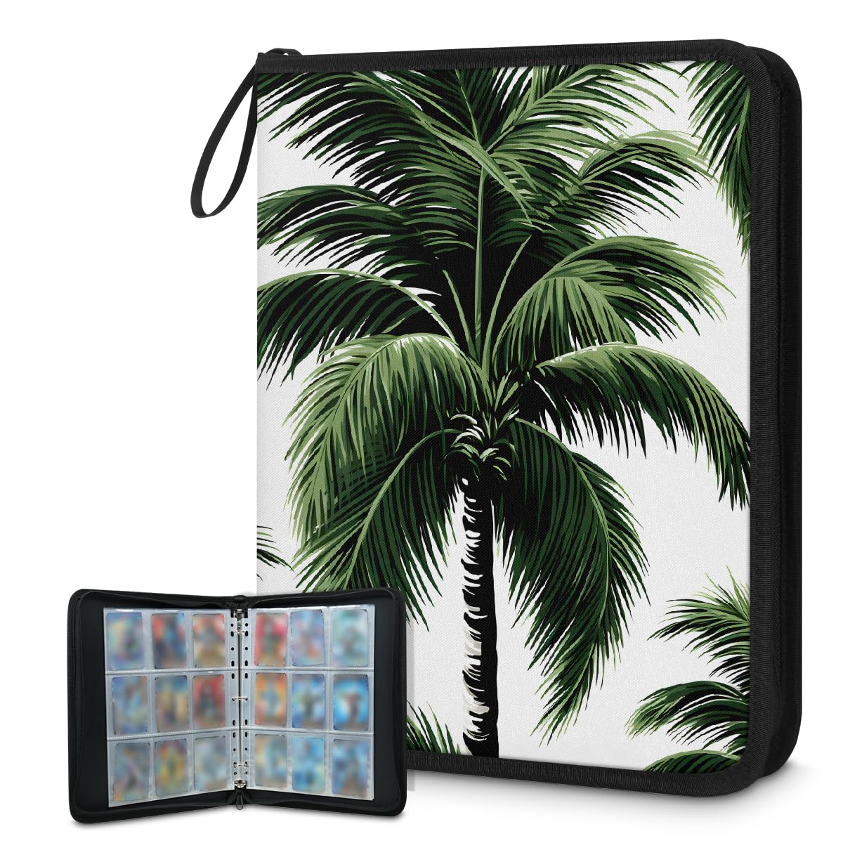 Raccoglitore per carte con 9 tasche, 900 tasche, con chiusura a cerniera (sfondo bianco palma)