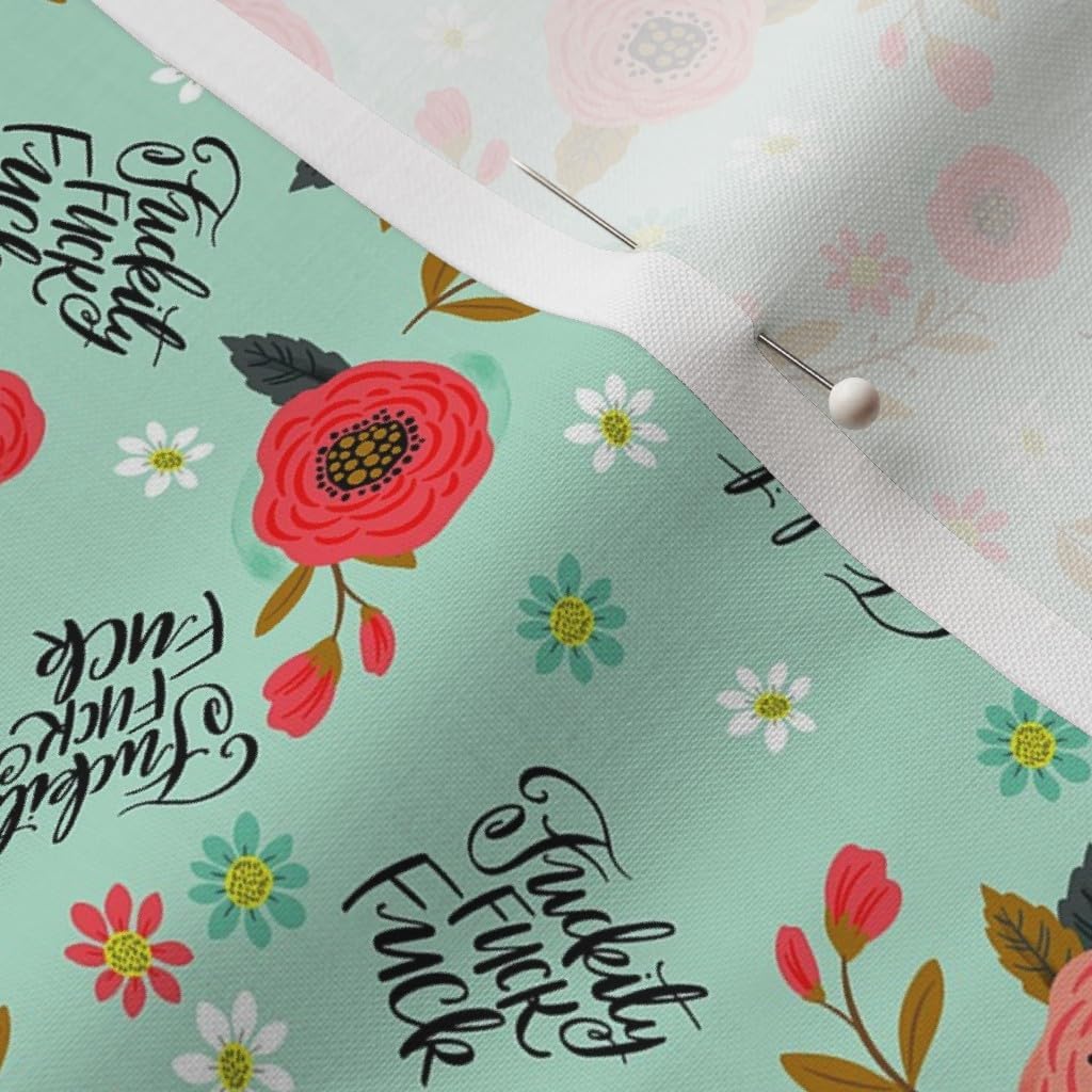 Spoonflower Fabric - Flowers Floral Turquoise Blue Small Girly Flowers Swear F Bomb Curse Printed on Petal Signature Cotton Fabric by The Yard - Sewing Quilting Apparel Crafts Decor