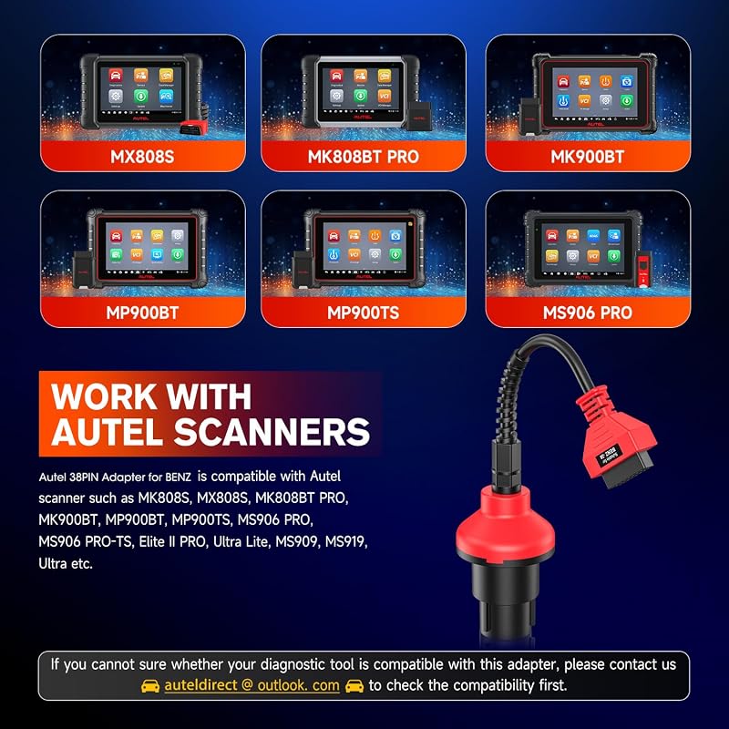 Autel Mercedes Benz 38-16 Pin OBD2 Diagnosztikai Adapter - Kompatibilis MK808 MP808 MK908 MS906 Szkennerekkel, 38 Pin OBD1-ről 16 Pin OBDII-