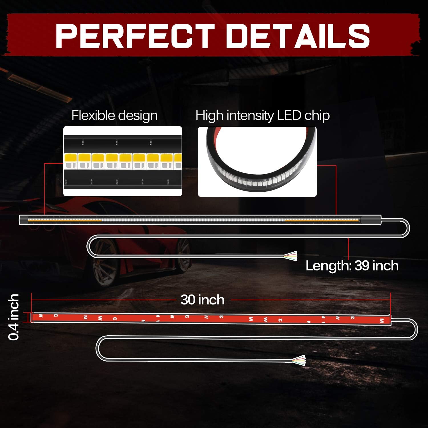 Wayup 30 Inch LED Tail Light Strip UTV LED Tailgate Light Bar Strip with Red Brake Running Light Amber Turn Signal Light Bar for UTV Polaris RZR Kawasaki Pioneer Can Am Golf Cart Off Road Truck