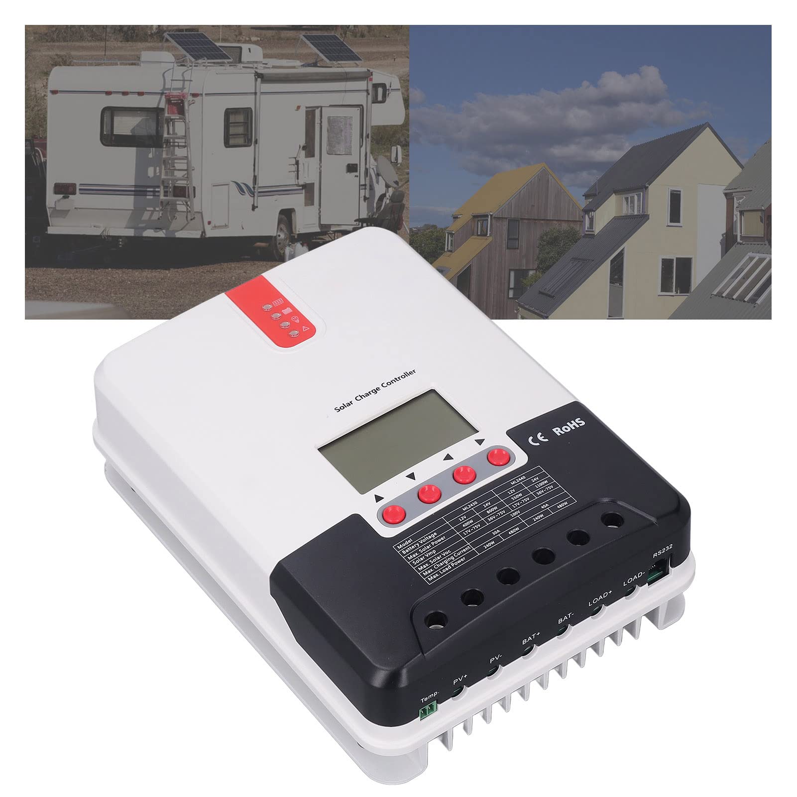 MPPT - Controlador de carga solar, 30 A, 12 V, 24 V con alta eficiencia hasta un 98%, protección múltiple para batería de hierro y litio de gel inundado AGM sellada
