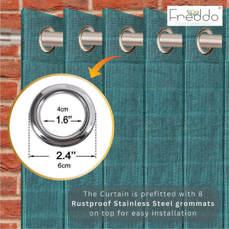 Image of FREDDO-PE 85% Indoor /Outdoor Sun Blocking Balcony Eyelet Curtains UV Protection, Sun Shading Light Filtering, Temperature Reducing for Window /Door (Dark Green Color | 4.5 X 9 Ft) Pack of 1 Piece