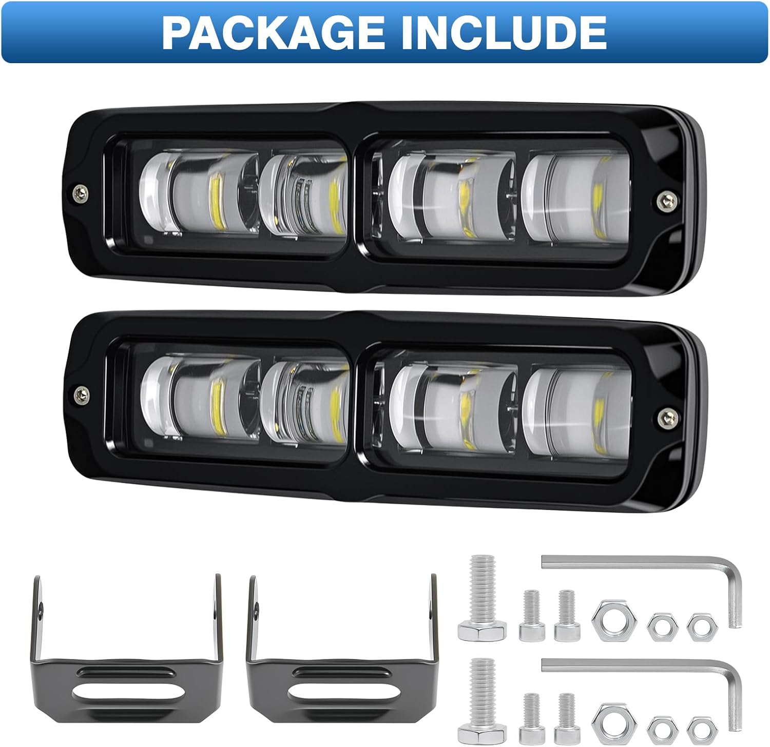 2PCS 6 Inch LED Light Bar, 80W 8,000LM Fog Light Off Road Lights Flush Mount Driving Work Light Bar for Truck SUV ATV Boat Motorcycle