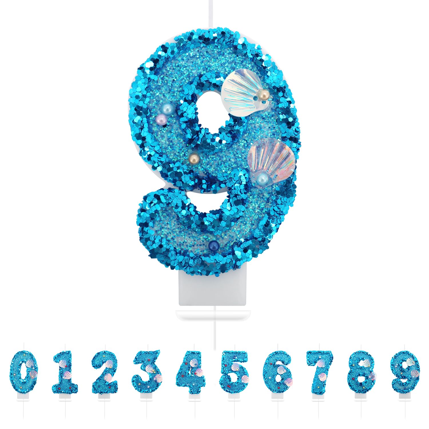 Number 9 Candle,Blue Mermaid Birthday Candles 9 for Girl,Cake Topper Number Candles Birthday Decoration for Girls Birthday Party
