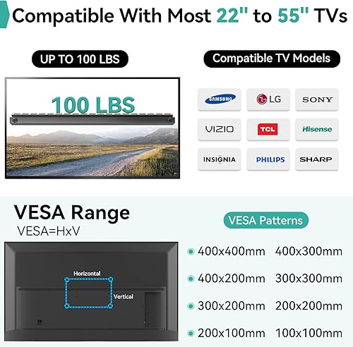 Miniatura 3 de Auoace Soporte de pared para TV sin taladro para televisores de 22 a 55 pulgadas, soporte de TV inteligente para paneles de yeso se inclina hasta 5,
