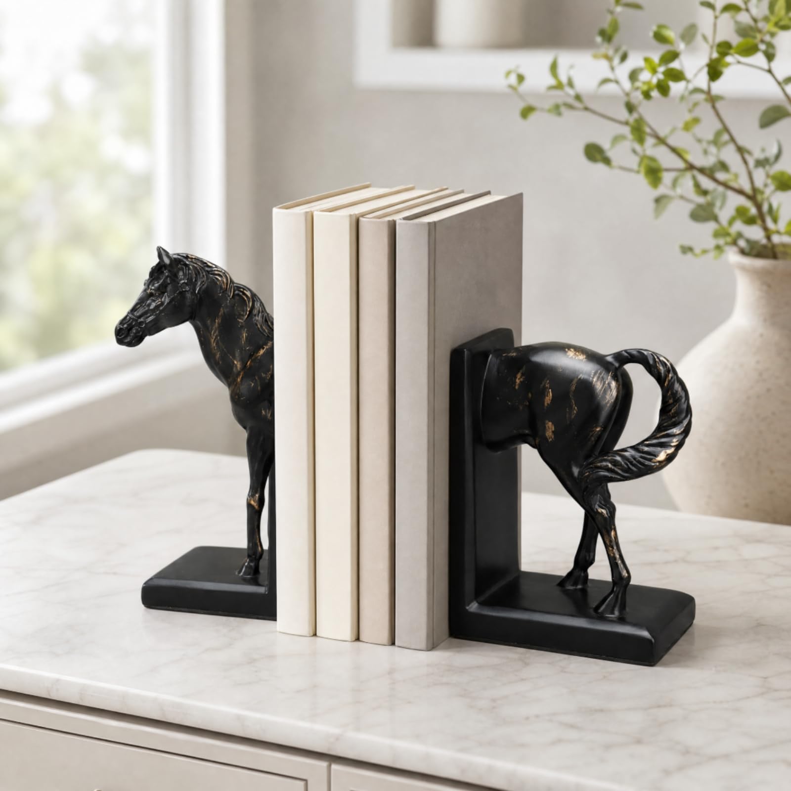 Serre-Livres en Résine Sculptural Sculpture Serre-Livres Sculpture Style Européen pr Bureau, lon, Bibliothèque