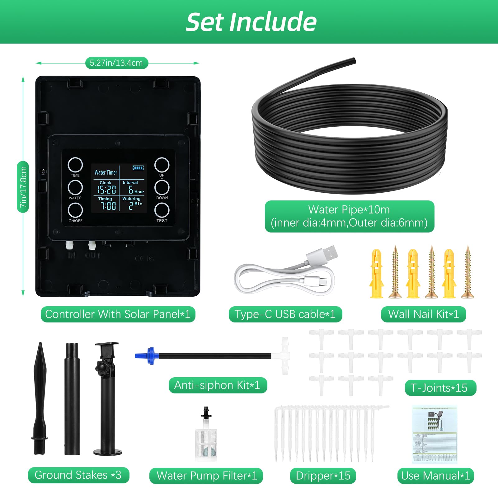 Solar Bewässerungssystem Automatisches Tröpfchenbewässerung System für 15 Topfpflanzen DIY-Bewässerungssystem Garten Pflanzen Bewässerung Set mit Timer für Gewächshaus/Balkon/Innen/Außenbereich