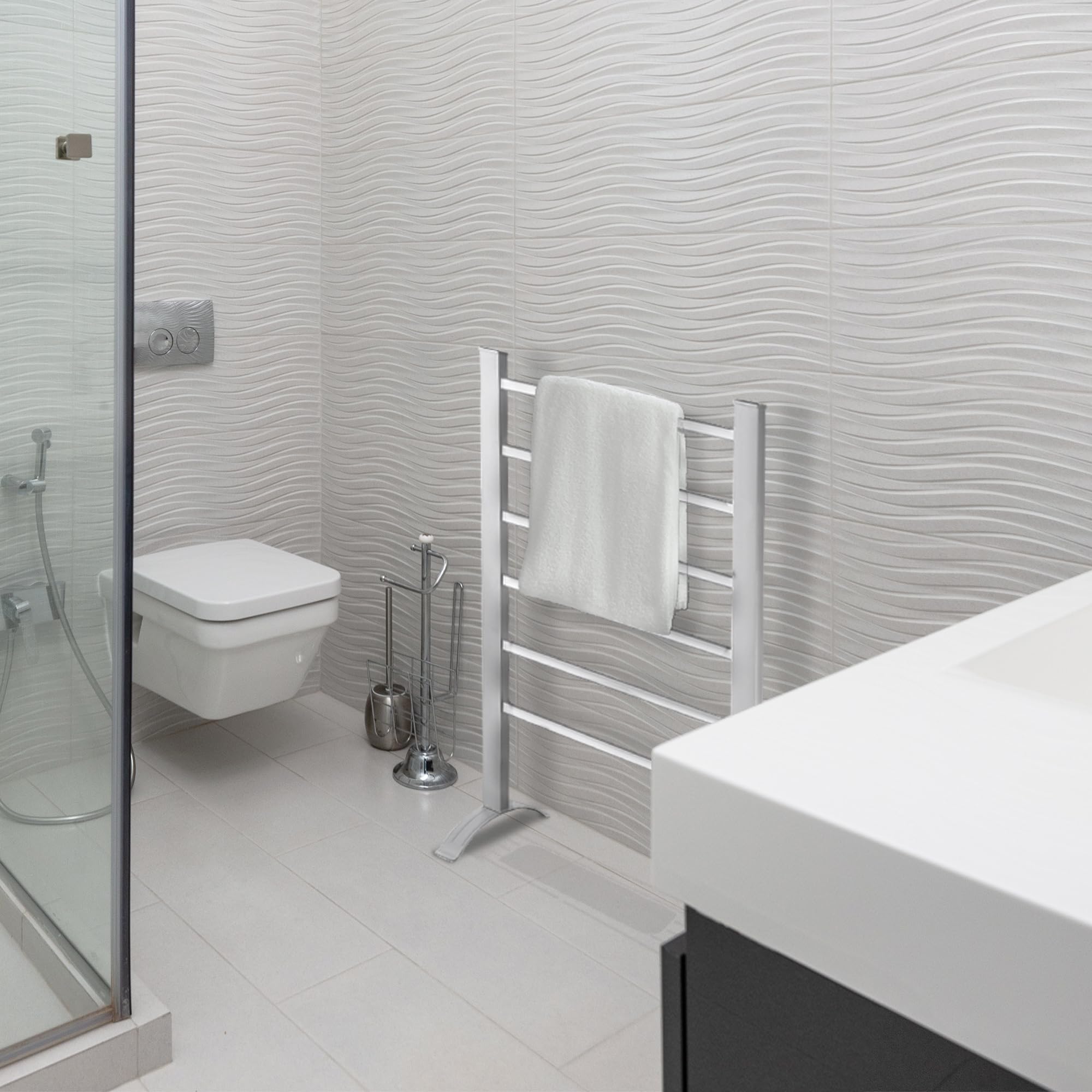 Prem-i-air FISHTEC Riscaldamento Portasciugamani Elettrico Murale per Bagno in Alluminio/Portasciugamani su Supporto - 6 Barre - 90 X 55 CM - Grigio