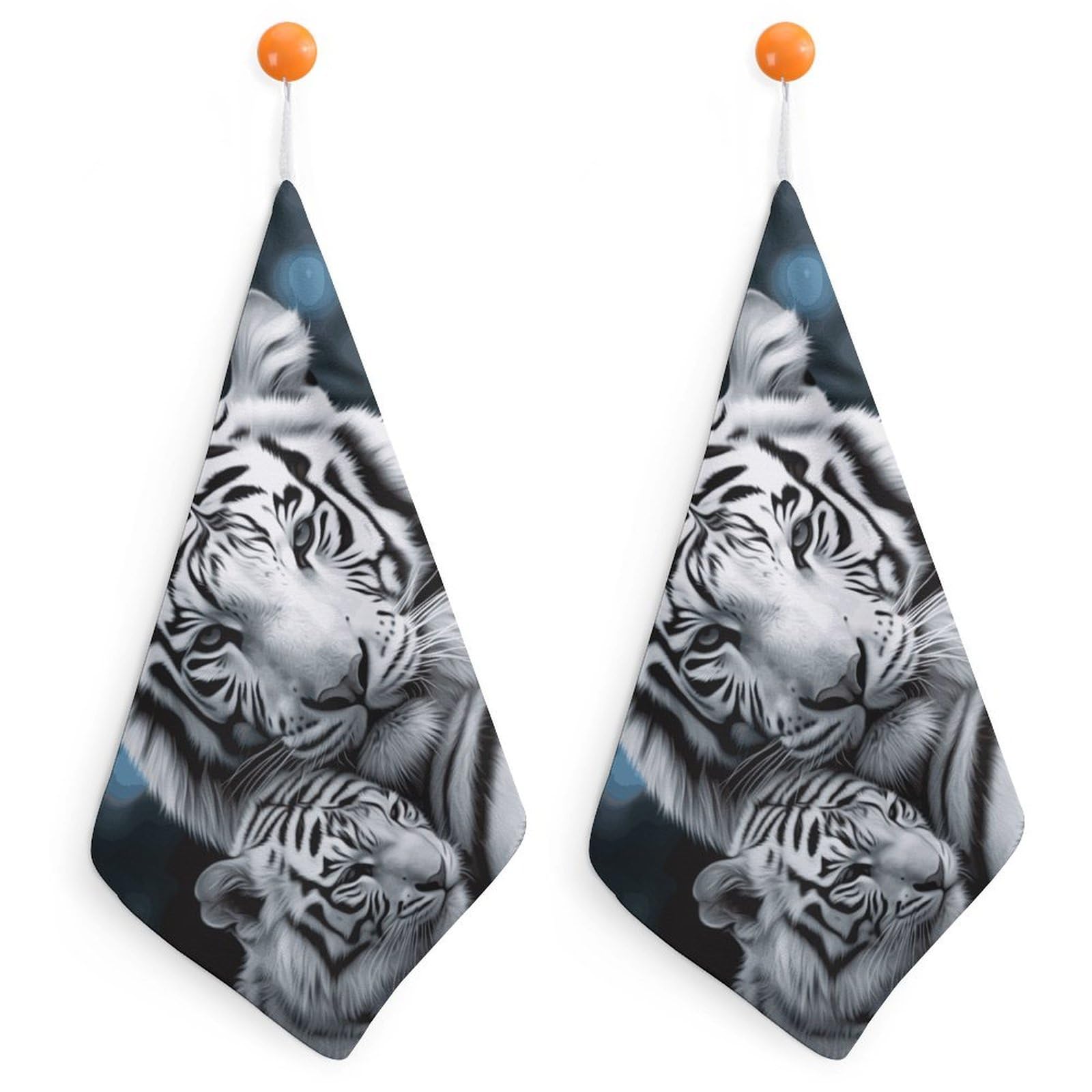 LDGSUPH White Tiger Hand Towels Fashion Hand Face Towel with Hanging Strap Absorbent Soft Decorative Towel Fade Resistant Cozy Face Cloths for Kitchen Gym Bathroom Towels 2PCS