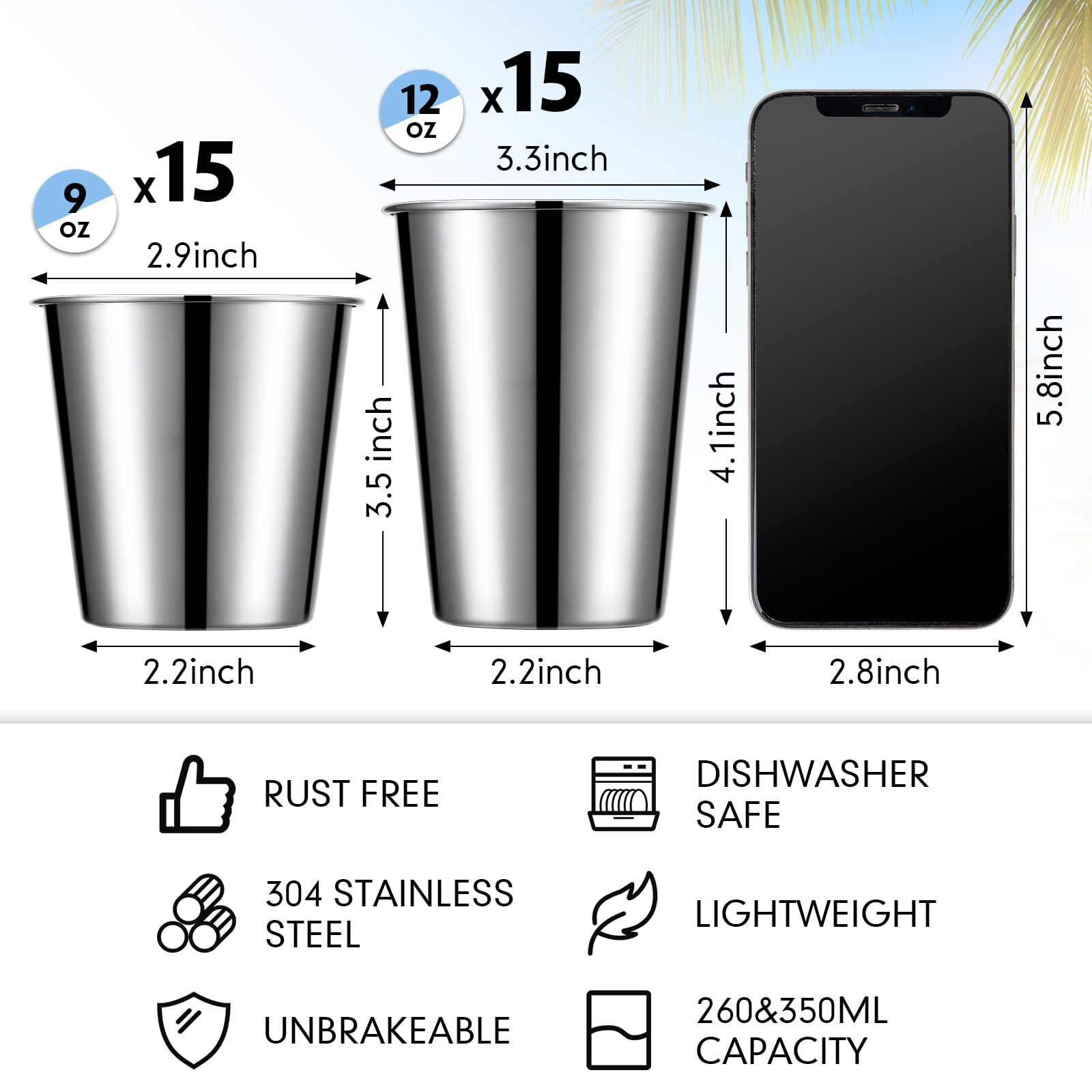 Tosnail 8 Pack 8 Oz Stainless Steel Cups, Small Metal Cups, Unbreakable - View #5