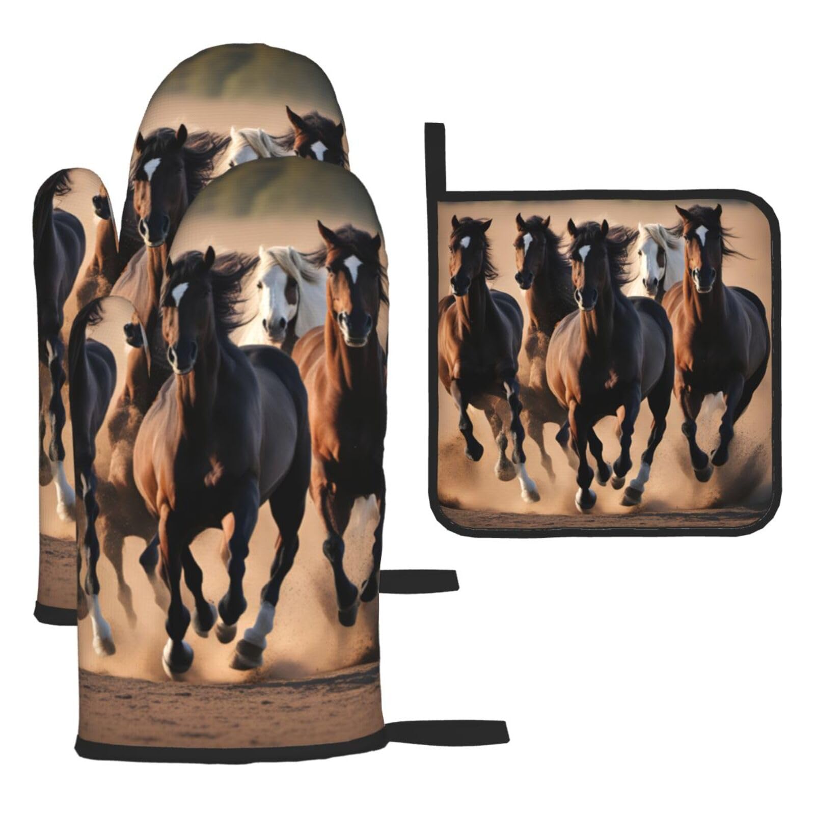 running horses Print Oven Mitts and Potholders BBQ Gloves-Oven Mitts and Pot Holders for Cooking Baking