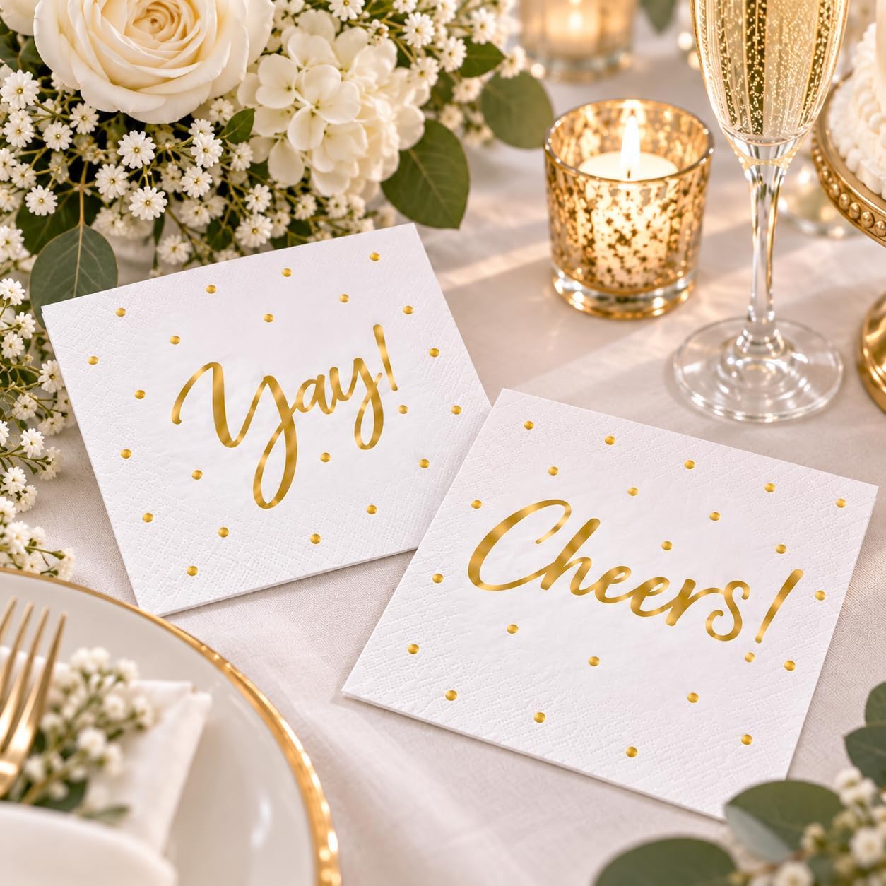100 Pack Cocktail Napkins - Includes 2 Designs - Perfect for Weddings, Birthdays, New Year Party Supplies …