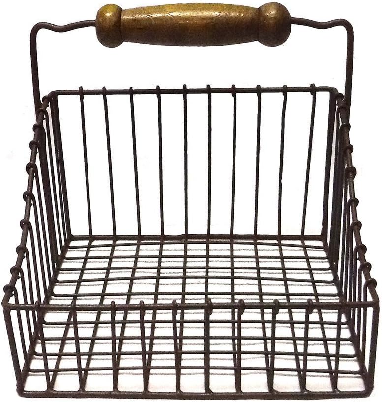 Primitive Farmhouse Metal Napkin Holder with Wooden Handle - Rust/Green (1)