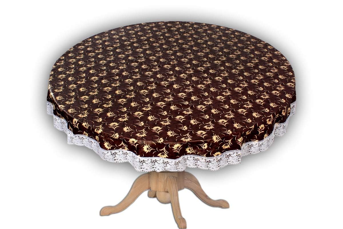 Center & Dining Table Cover Brown Color Flower Printed Table Cloth with White Lace - Waterpoof & Dustproof Round Shape Table Cloth (40" Round)-Table Cloth Brown 24-image-46
