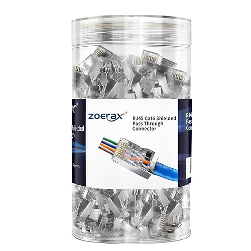 Miniatura 10 de Paquete de 100 conectores de paso RJ45 Cat6 blindados con enchufe modular RJ45 para cable Ethernet FTP/STP sólido o trenzado