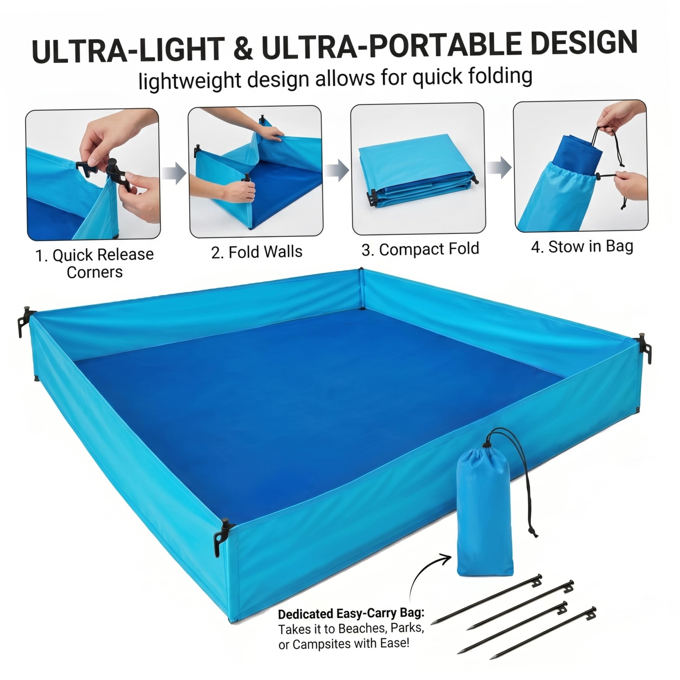 Box da spiaggia per bambino, box da esterno per bambino, coperta da spiaggia pieghevole con superficie impermeabile, blu, 72, 83x57, 09x9, 84 pollici.