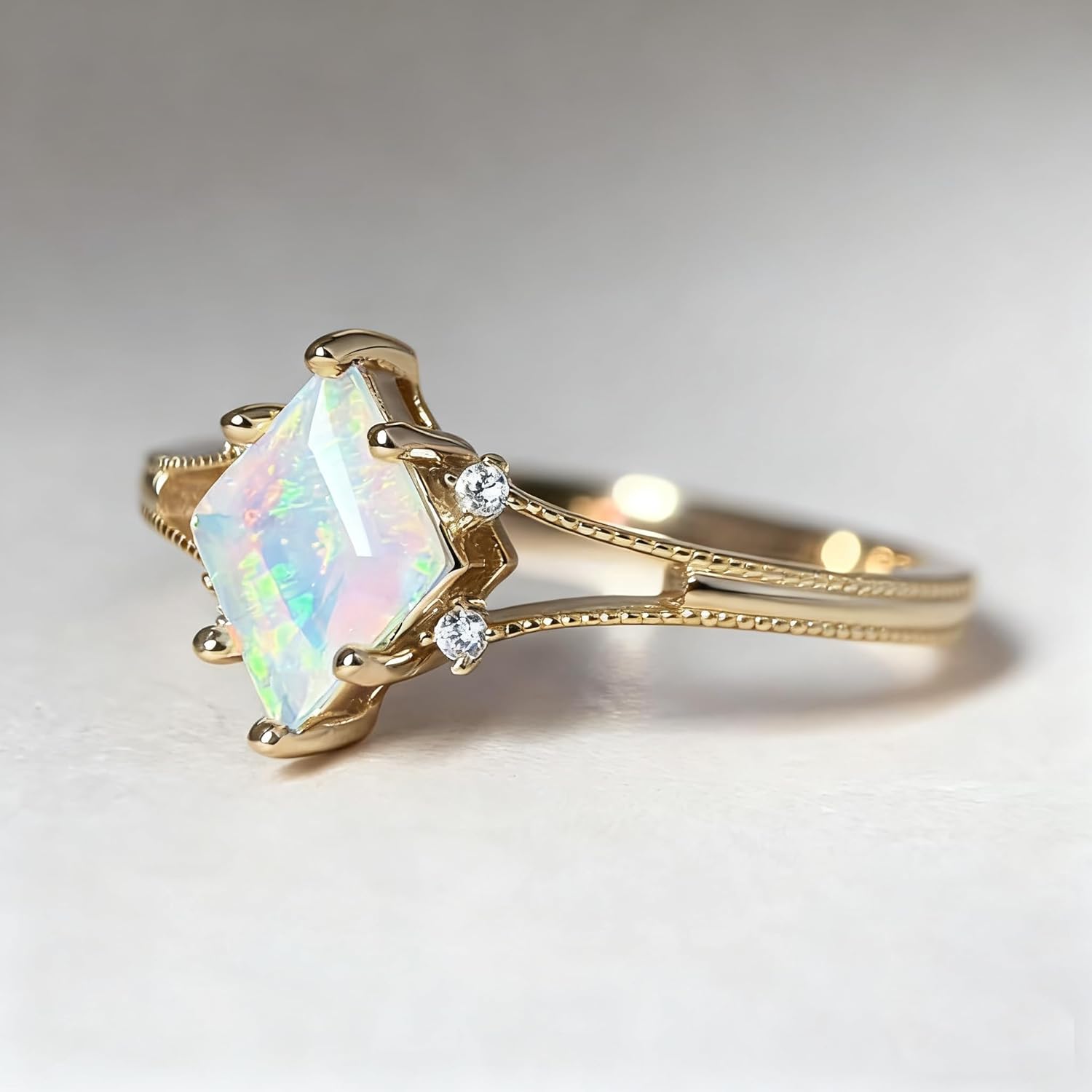 Cubic Zirconia Promise Ring for Women Dainty Art Deco Amethyst Moss Agate Created Opal Wedding Anniversary Statement Jewelry - Image 3