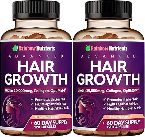 Paquete de 2 vitaminas para el crecimiento del cabello para mujeres  Biotina 10,000 mcg, colágeno, OptiMSM patentado, goMCT, saw palmetto  Regenera
