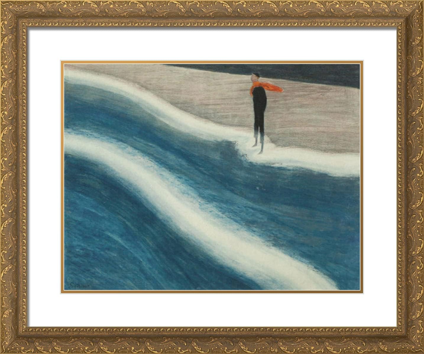 ArtDirect Spilliaert, Leon 24x20 Gold Ornate Framed Art Print with Double Matting Titled: Young Man With Red Scarf