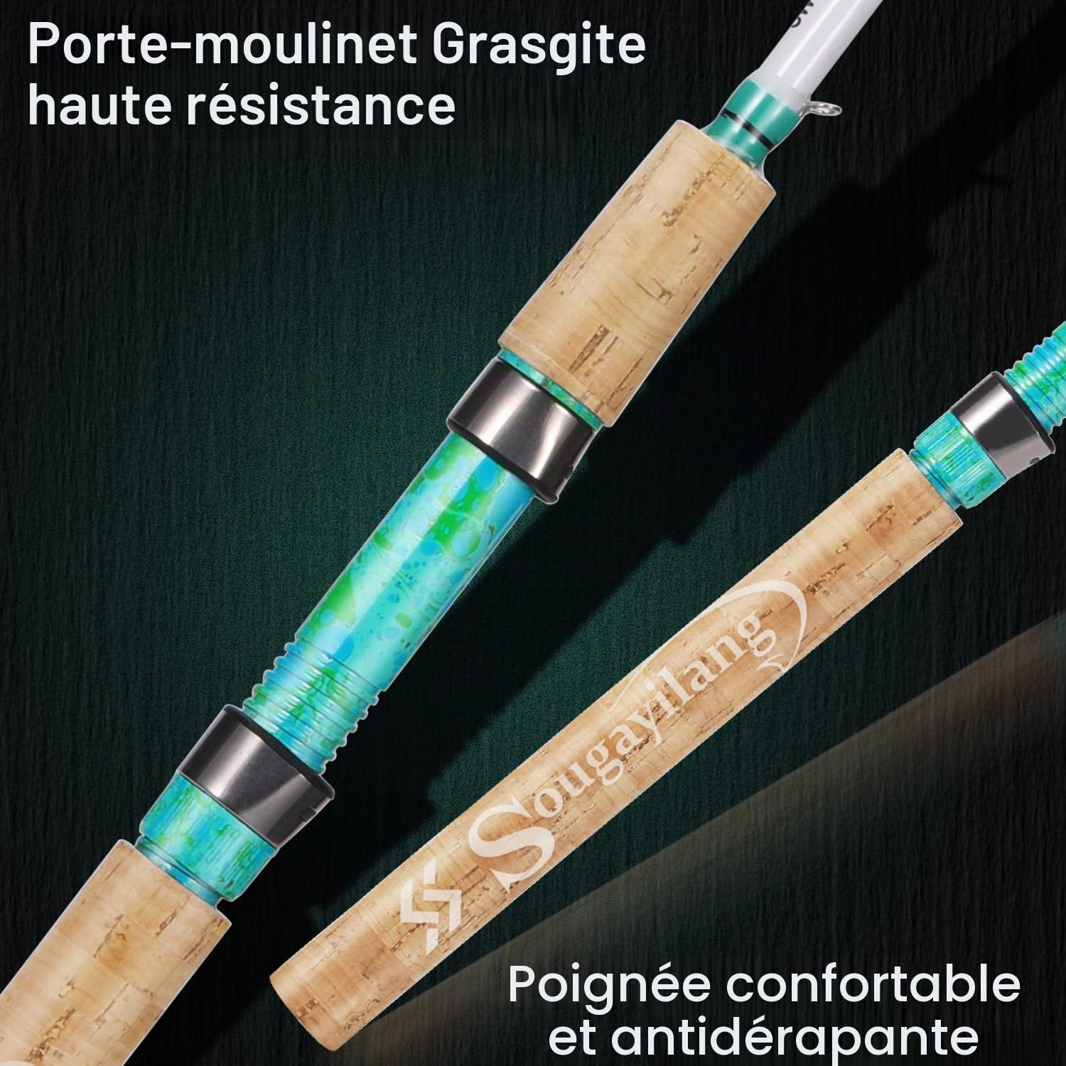 Sougayilang Ensemble Canne à pêche et Moulinet, 2 pièces de 1,5 m, 15,2 cm, en Graphite et Fibre de Verre, Durable et Robuste, Moulinet de pêche Anti-Retour Quickset (Lot de 1/2)
