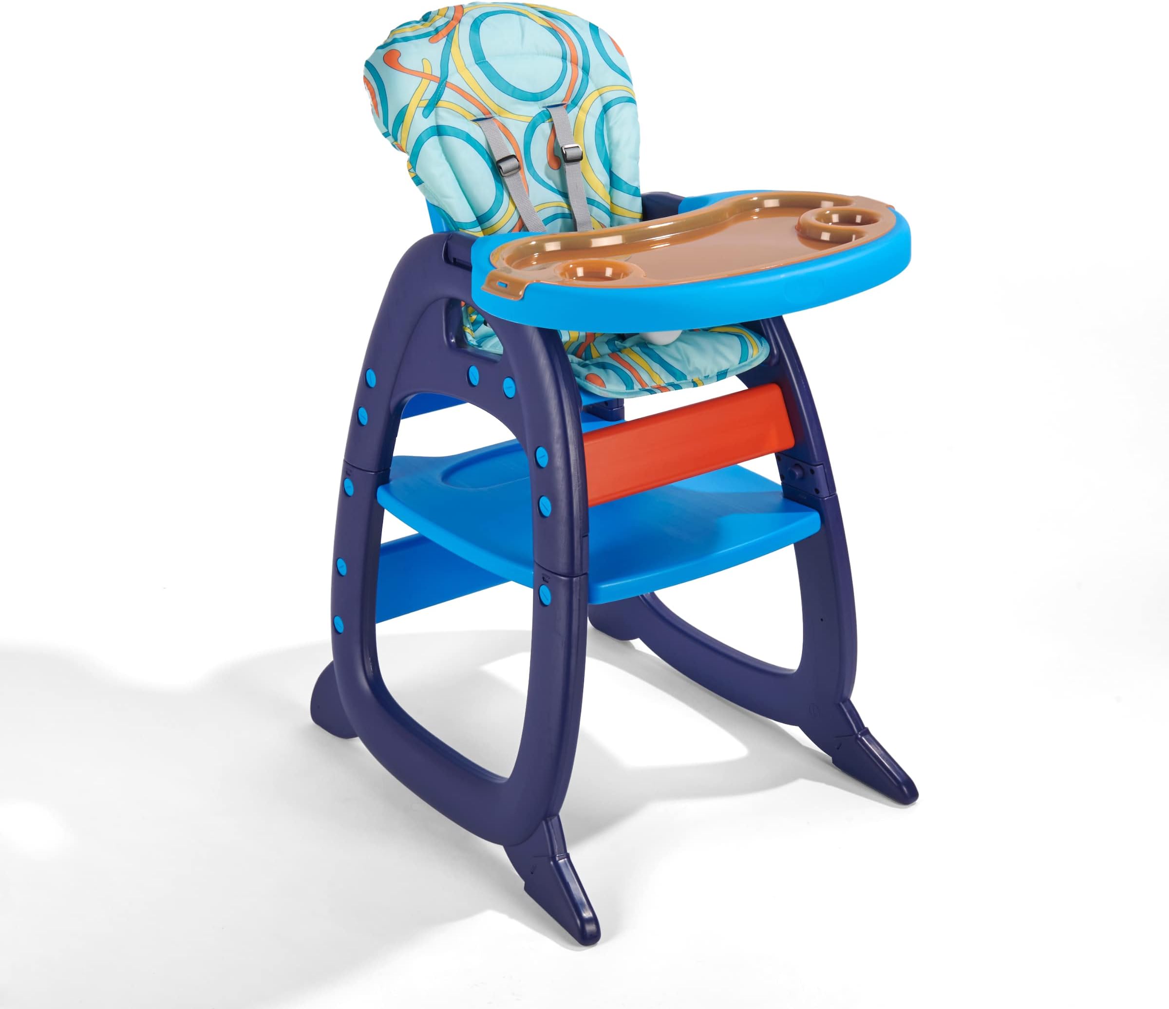 Badger BasketEnvee II Baby High Chair with Toddler Playtable and Chair Conversion, Blue/Orange