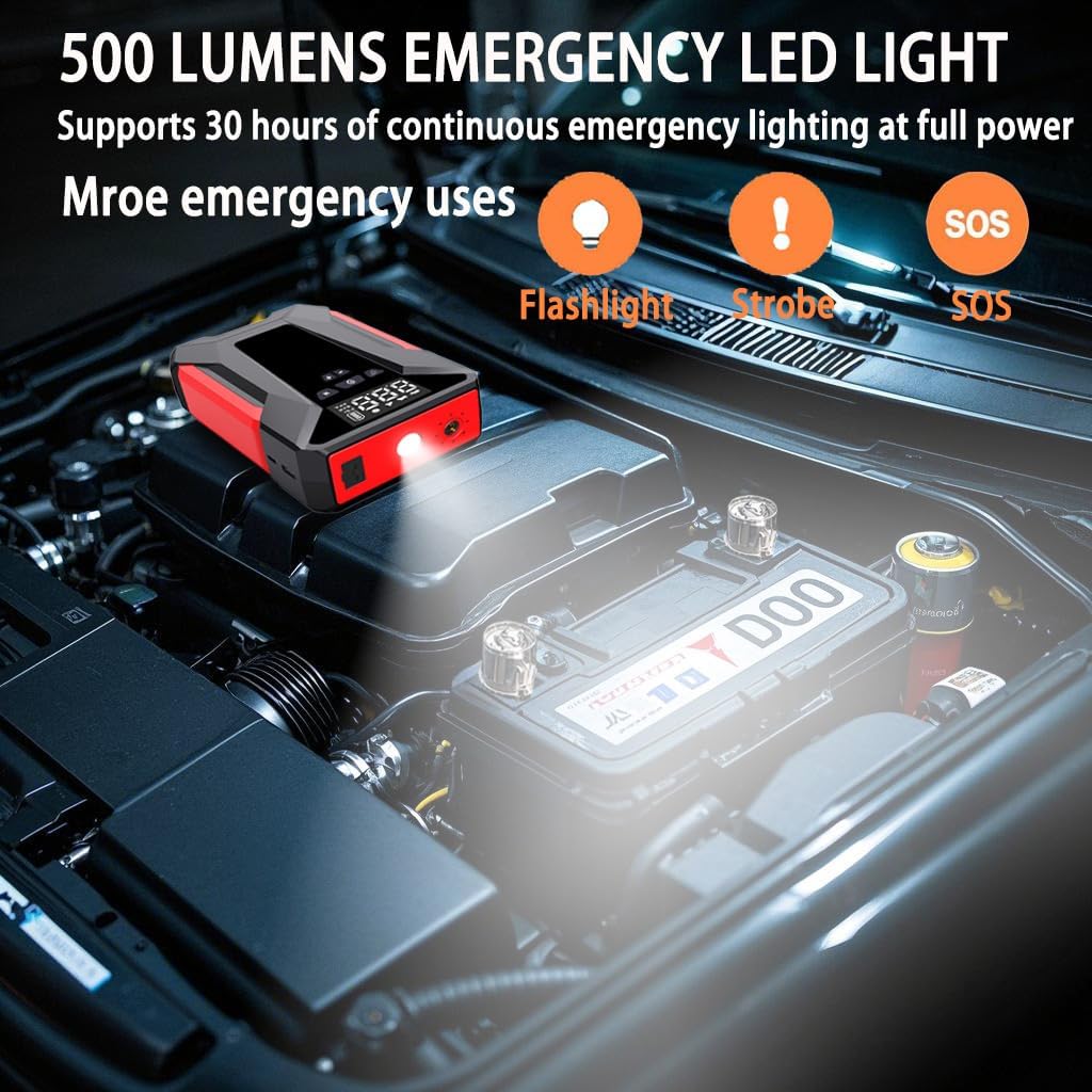 Car Jump Starter with Air Compressor, 4000A Portable Car Battery Jump Starter (8L Gas/6L Diesel), 12V Battery Charger Booster,150PSI Auto-Shutoff Tire Inflator, Portable Jumper Cables - Image 5