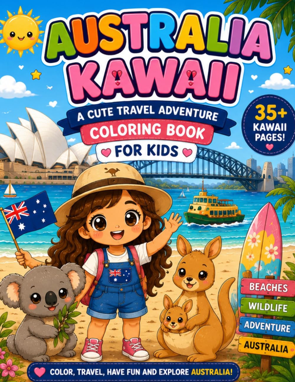 Australia Kawaii: Cute and Fun Coloring Book for Kids Ages 3-8 (kawaii travel Adventures)