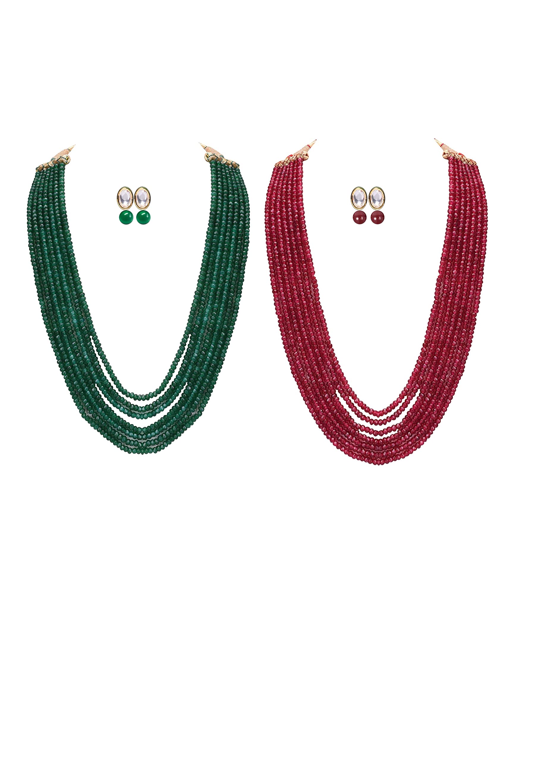 PANAASHE-RAJASTHANI 7 Layer Green & Ruby Necklace With Kundan Studd Earring Set For Women (Combo Set 9N9) (B0BVHYV99Z) Amazon Price History, Amazon Price Tracker