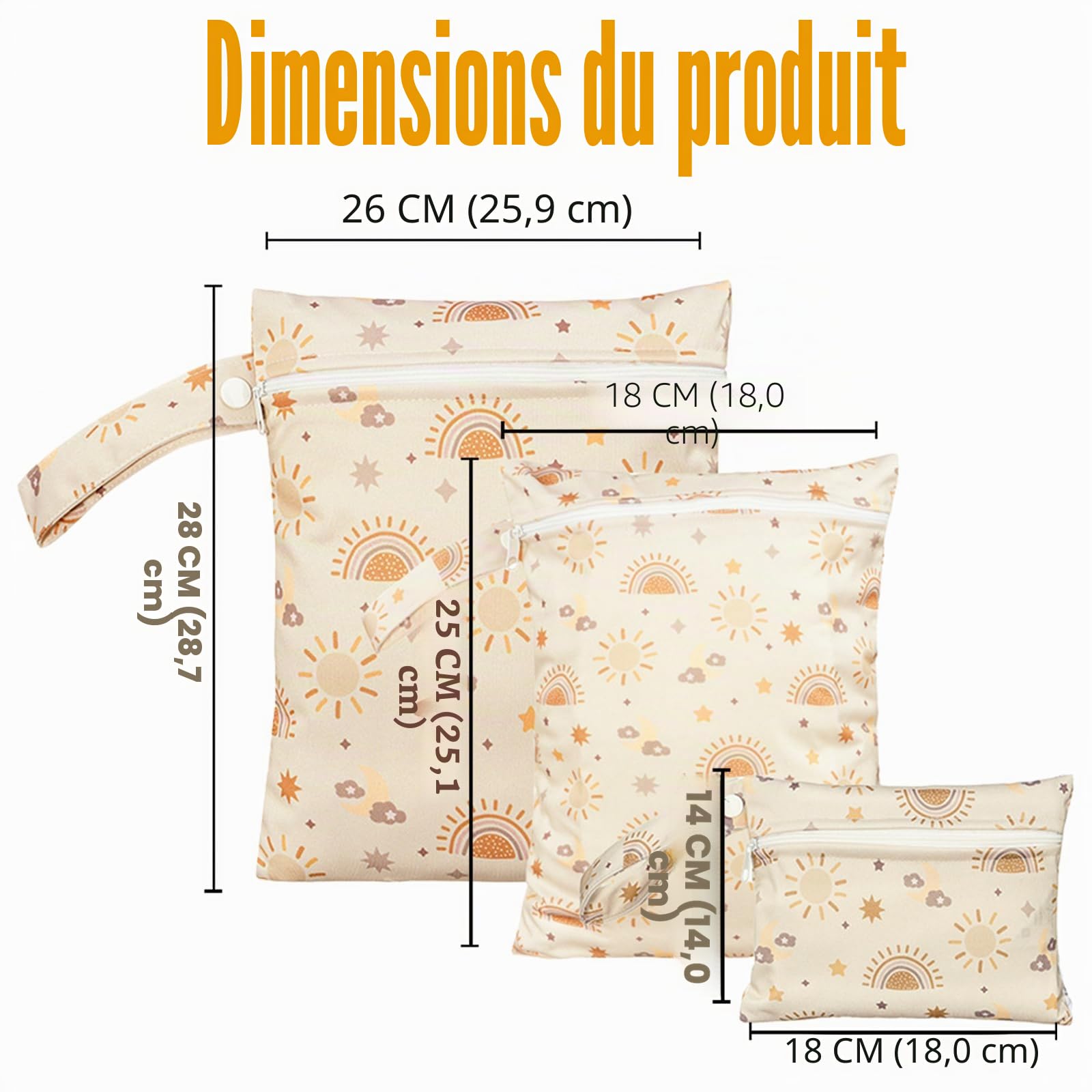 Lot de 3 sacs à couches imperméables réutilisables pour bébé, voyage, plage, camping, gym, natation, beige, Taille unique, Praticité