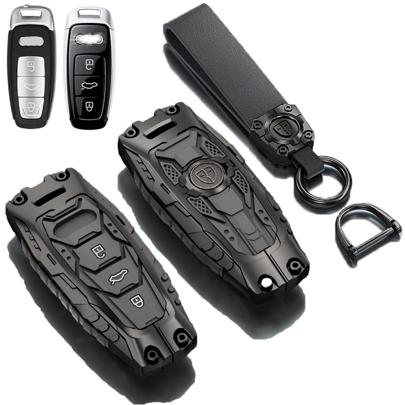 Heavy Metal Key Fob Cover Protector for Audi with Keychain,Key Fob Case Compatible with Audi A6L A6 A7 A8 Q7 Q8 E-Tron 2018-2022 A3 S3 S6 SQ7 RS6 S7 RS7 Smart Key(A Model-Black)
