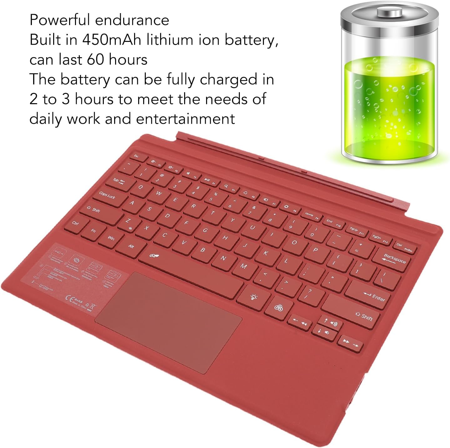 Backlit Keyboard Powerful Endurance Multi Touchpad for Pro 3 4 5 6 7, Rechargeable Tablet Keyboard (Red)