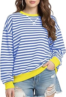 Women Striped Oversized Sweatshirt Long Sleeve Crewneck Shirt Fall Fashion 2025 Pullover Top Preppy Y2K Clothes