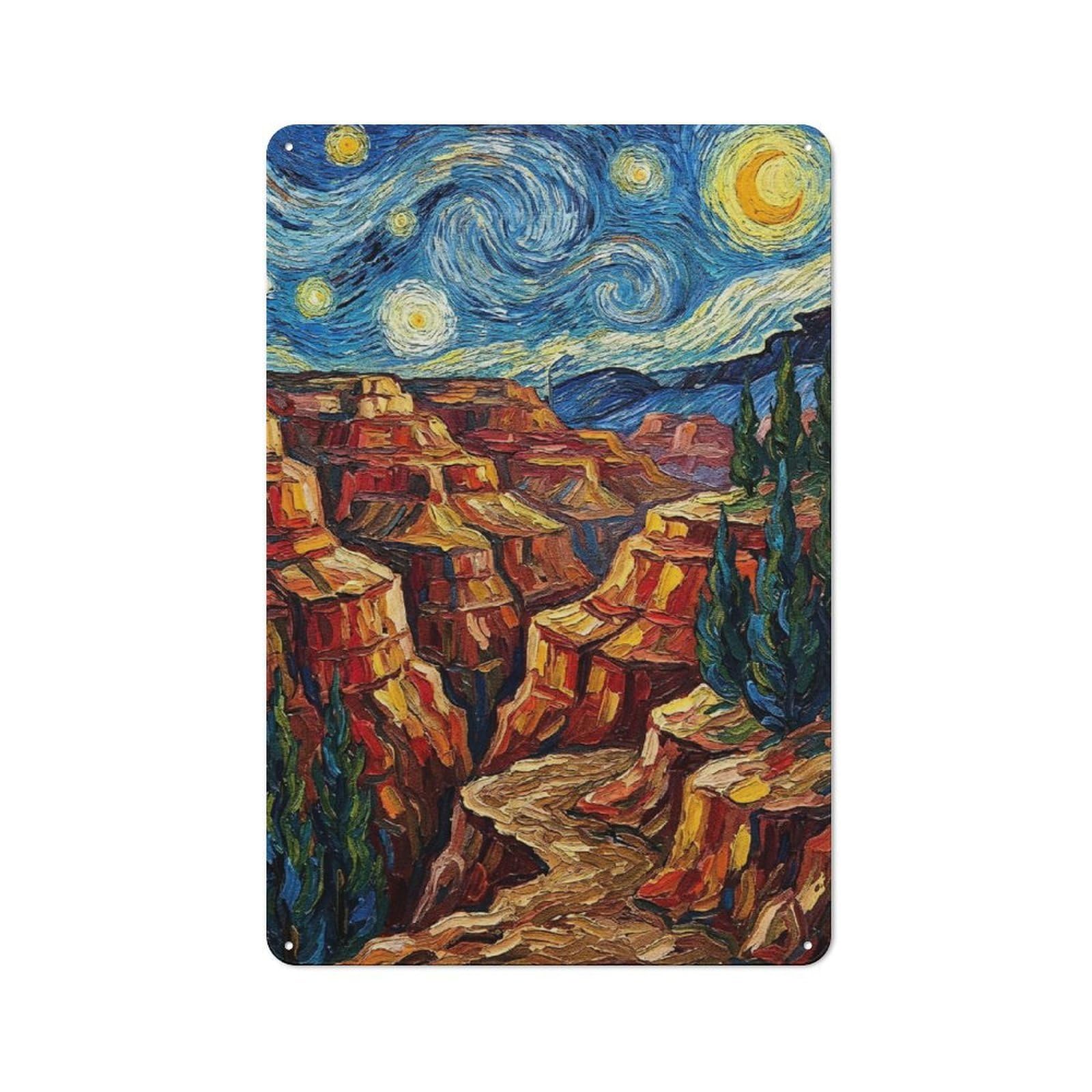 Junmoney Style-2 Everyday Grand Canyon Starry Night Painting Decorative Tin Plaque 30X20cm, Room Wall Plaque For Bedroom, Kitchen, Office Or Living Room