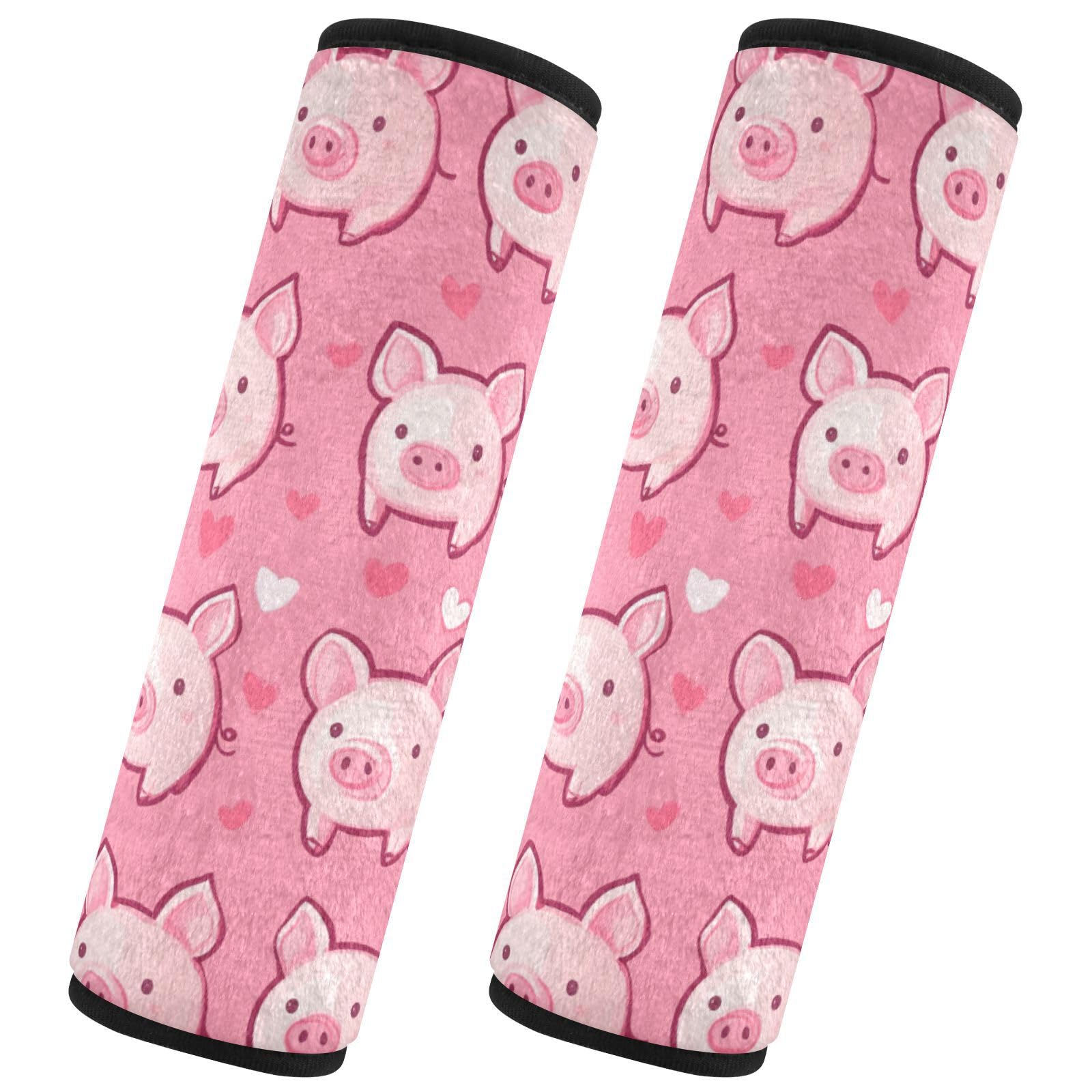 Seat Belt Covers 2 Pack Pink Piggy Car Seat Strap Covers Super Soft Pink Car Seat Neck Cover for Boys Girls Adults Babies S
