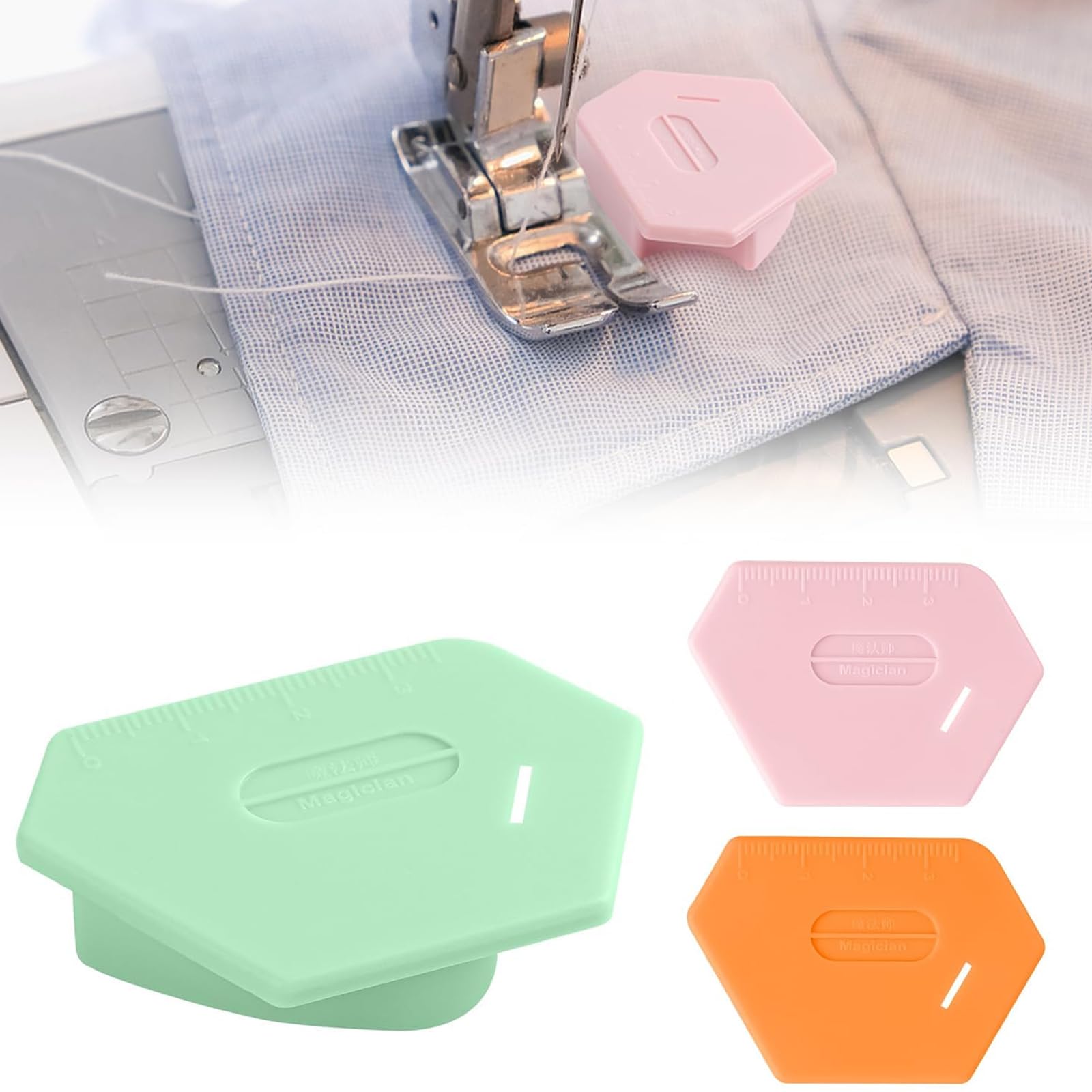 3PCS Magnetic Seam Guide for Sewing Machine, Polygonal Sewing Accessories Sewing Guide Tools, Multifucntional Seam Hemmer Guide with Scale, Strong Magnetic Universal Attachment Sewing Supplies
