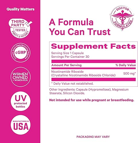 Miniatura 5 de Pink Stork Suplemento NAD+ para mujeres  500 mg de nicotinamida ribósido NR  Polvo puro NMN clínicamente estudiado  Cerebro + apoyo cognitivo