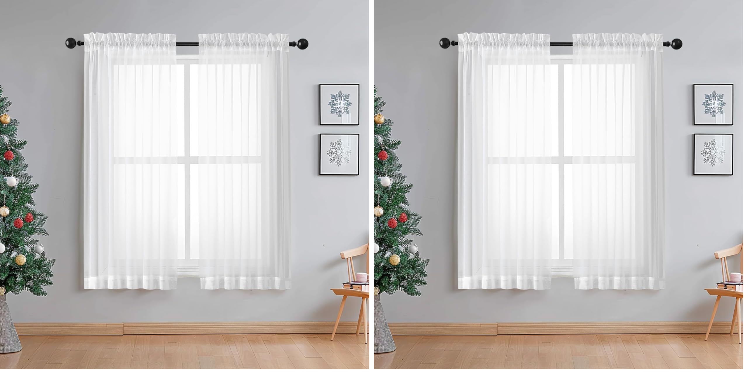 OWENIE Sheer White Curtains Living Room 54 inches Long, Rod Pocket Curtain Sheers Bedroom, Light Filtering Voile Panels Drapes Small Window Treatments 2 Panels, 42" W x 54" L, White (Pack of 2)
