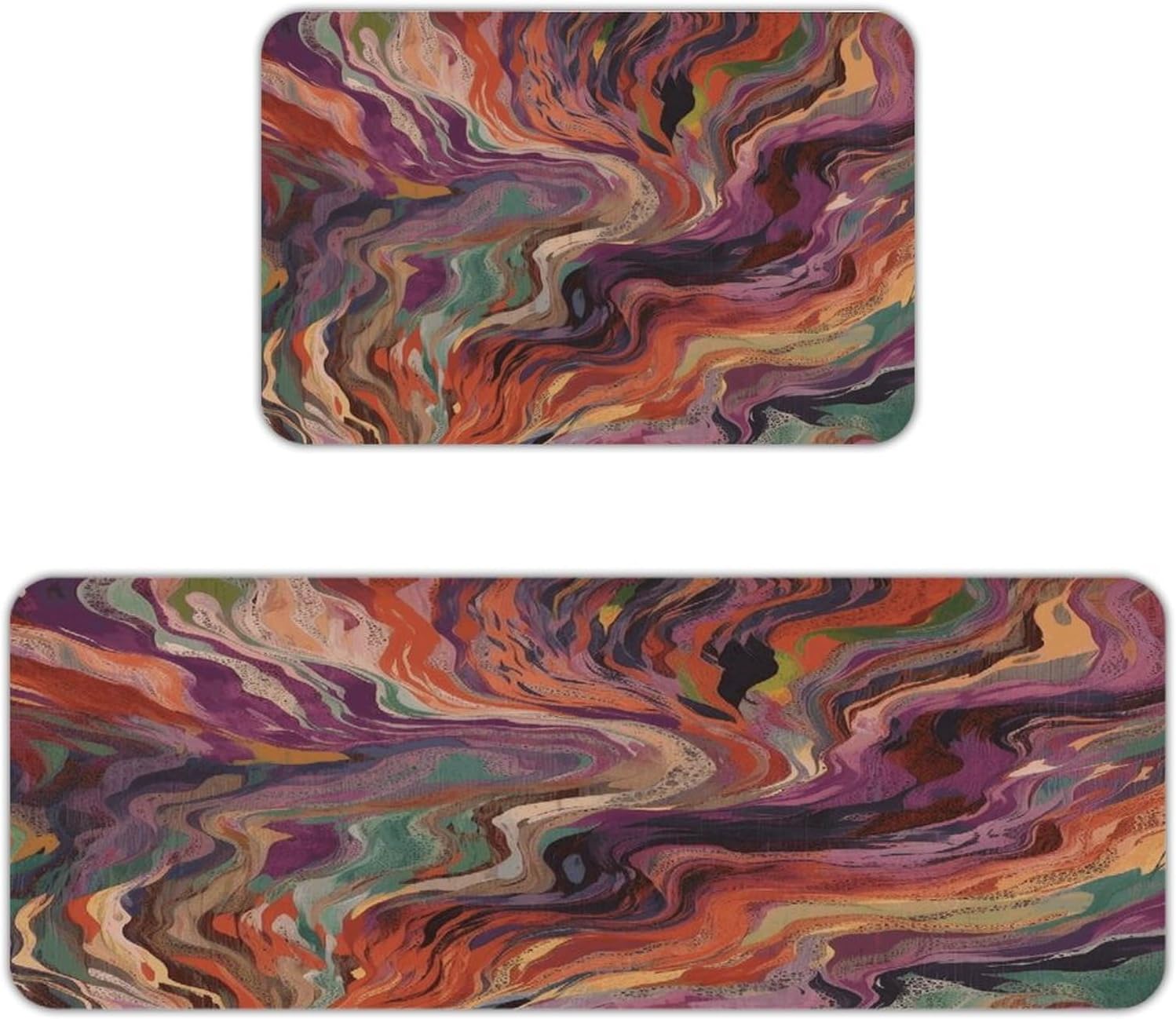 Green and Orange Kitchen Mats with 2PCS Non-Slip Washable,Kitchen Rug Heavy Duty Durable, Floor Mats for Kitchen,Office,Sink,Laundry