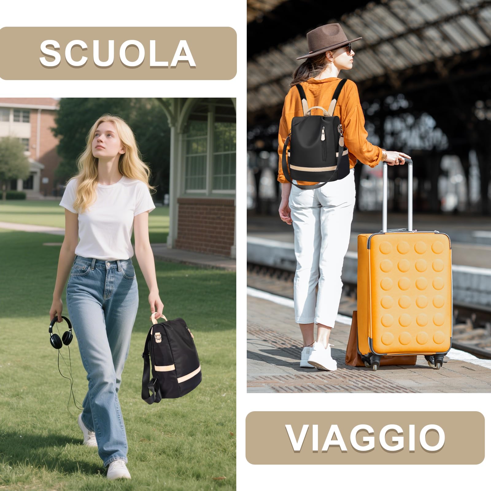 Eshow Zaino Donna Antifurto, Zainetto Casual 3 in 1, Borsa Zaini per Viaggio Scuola Lavoro Shopping e Università