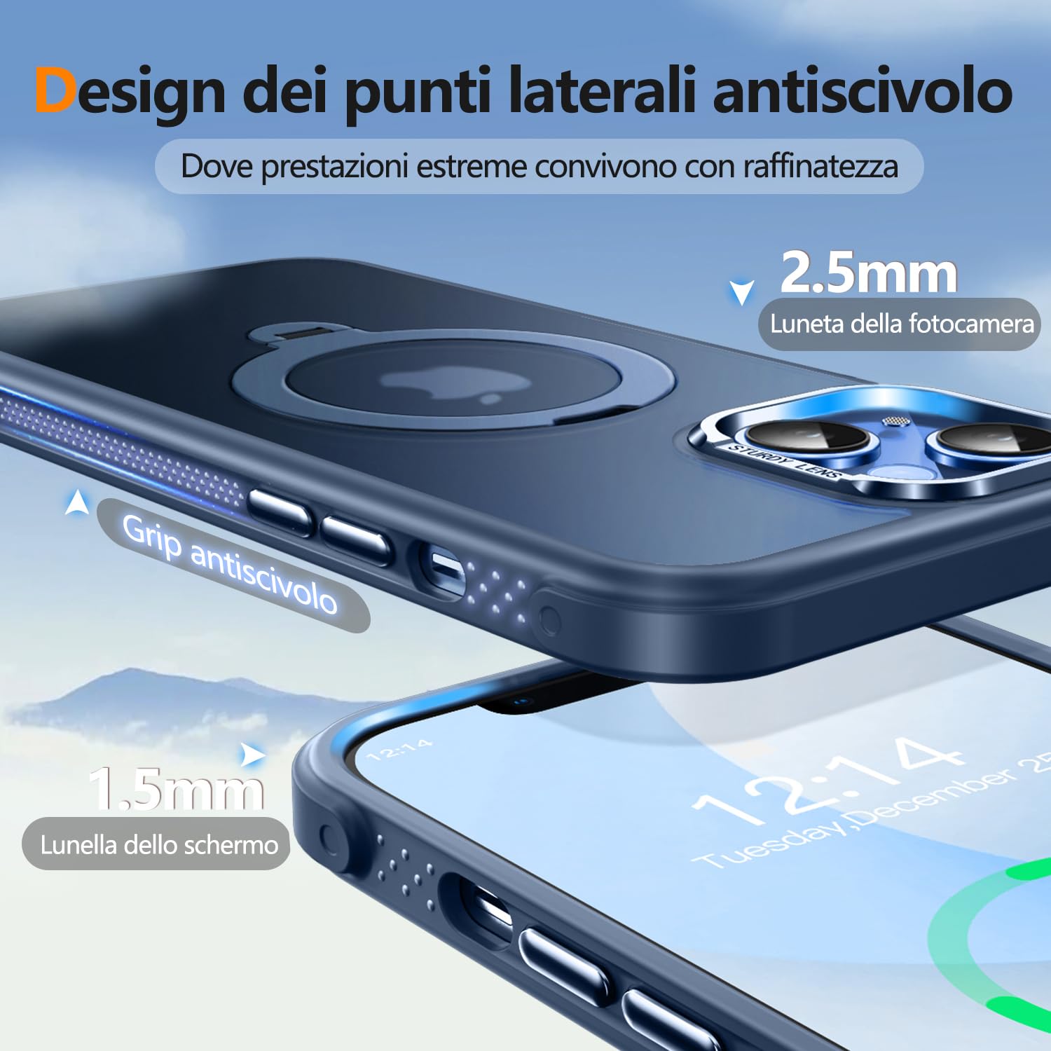 Custodia O3 Mag-Stand per iPhone 13/14 con Supporto a 360°,[Compatibile con MagSafe][Eccezionalmente Delicata Sulla Pelle] Sottile Eopaca Magnetica Traslucida 6,1, Nero Opaco