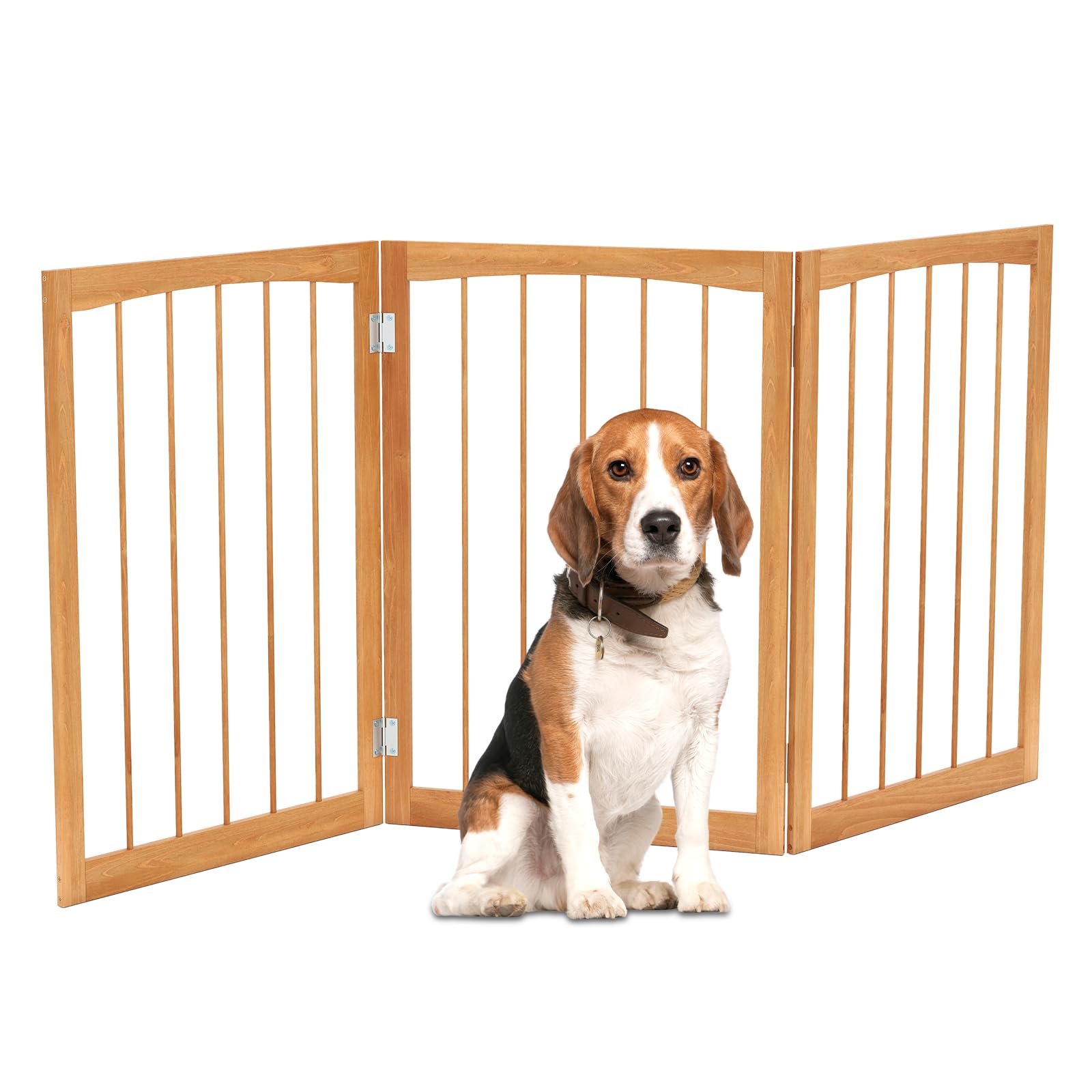 COSTWAY Cancelletto in Legno per Cani 159 x 76 cm, Recinto per Bambini, Cancello Pieghevole a 3 Pannelli per Porte, Scale e Corridoi (Marrone)